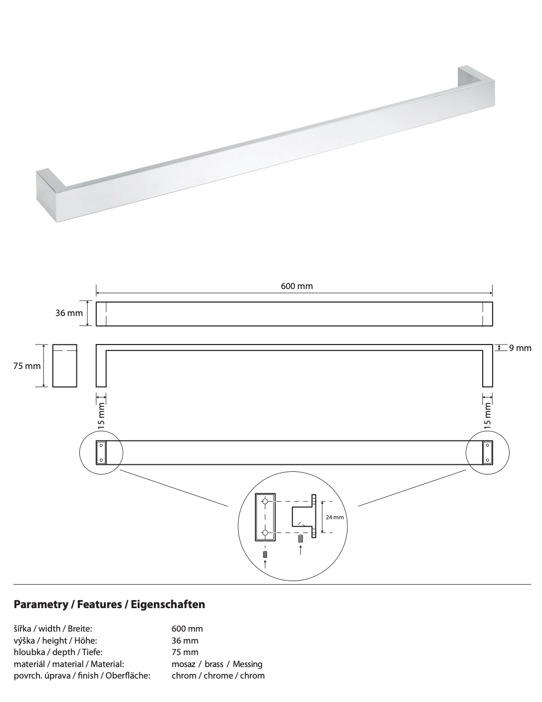 Porte-serviettes 600 mm GAMMA
