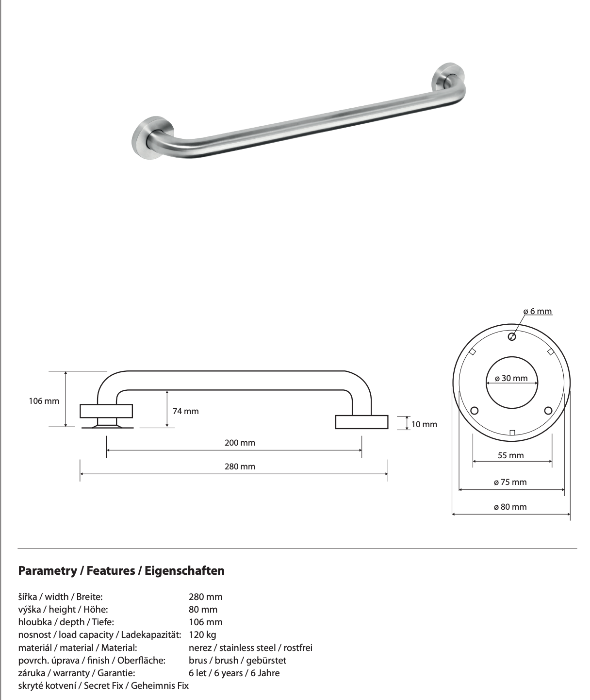 Grab Bar 200mm Brushed HELP