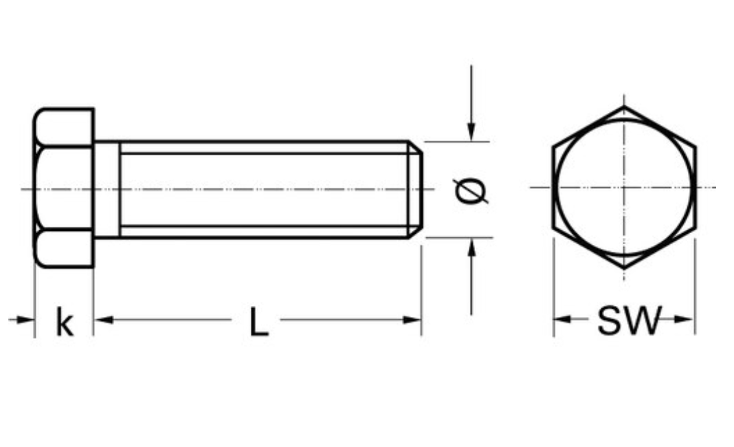 Hexagon Screw DIN 933 M8 A2