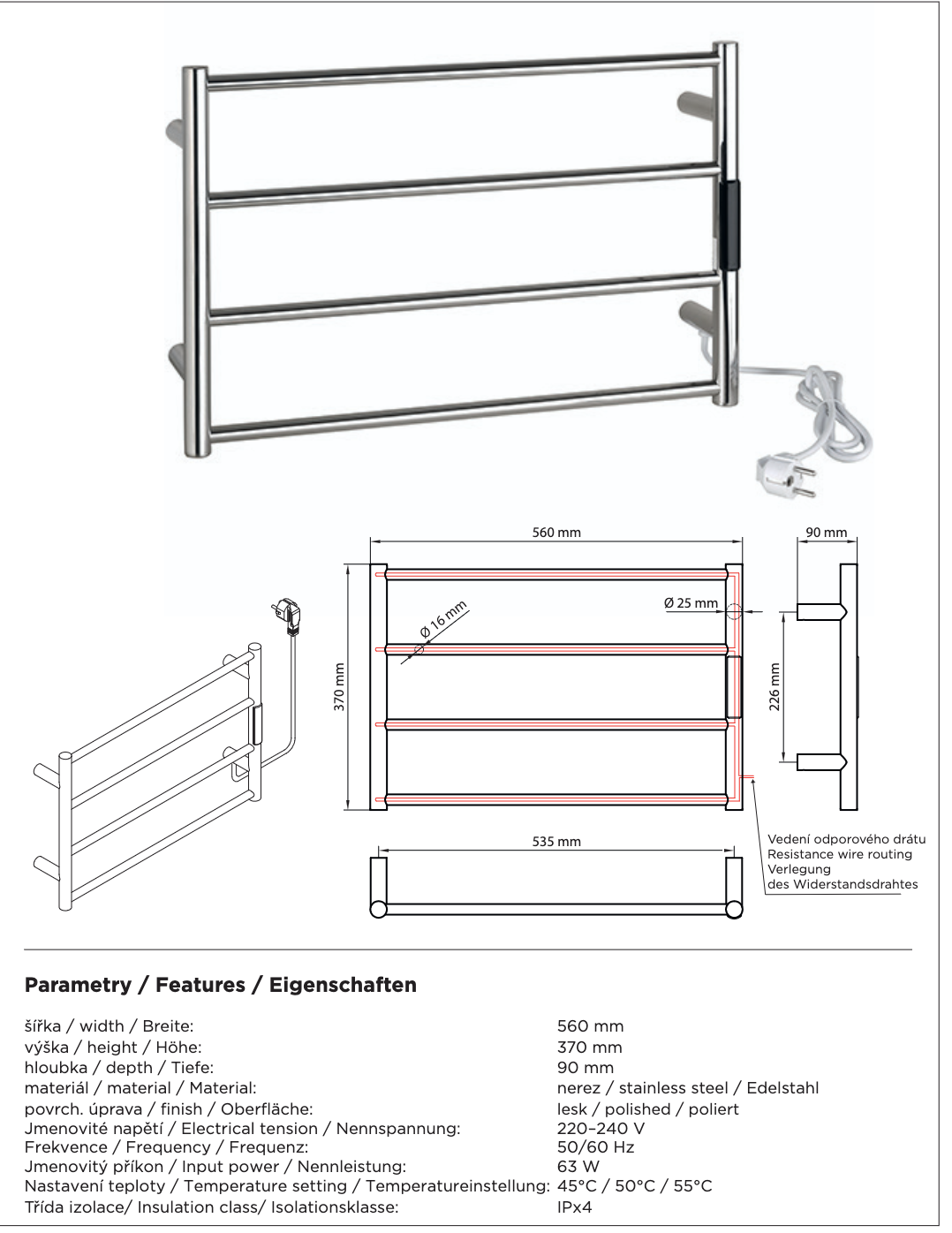 Heated Towel Rail Laderra Polished Chrome