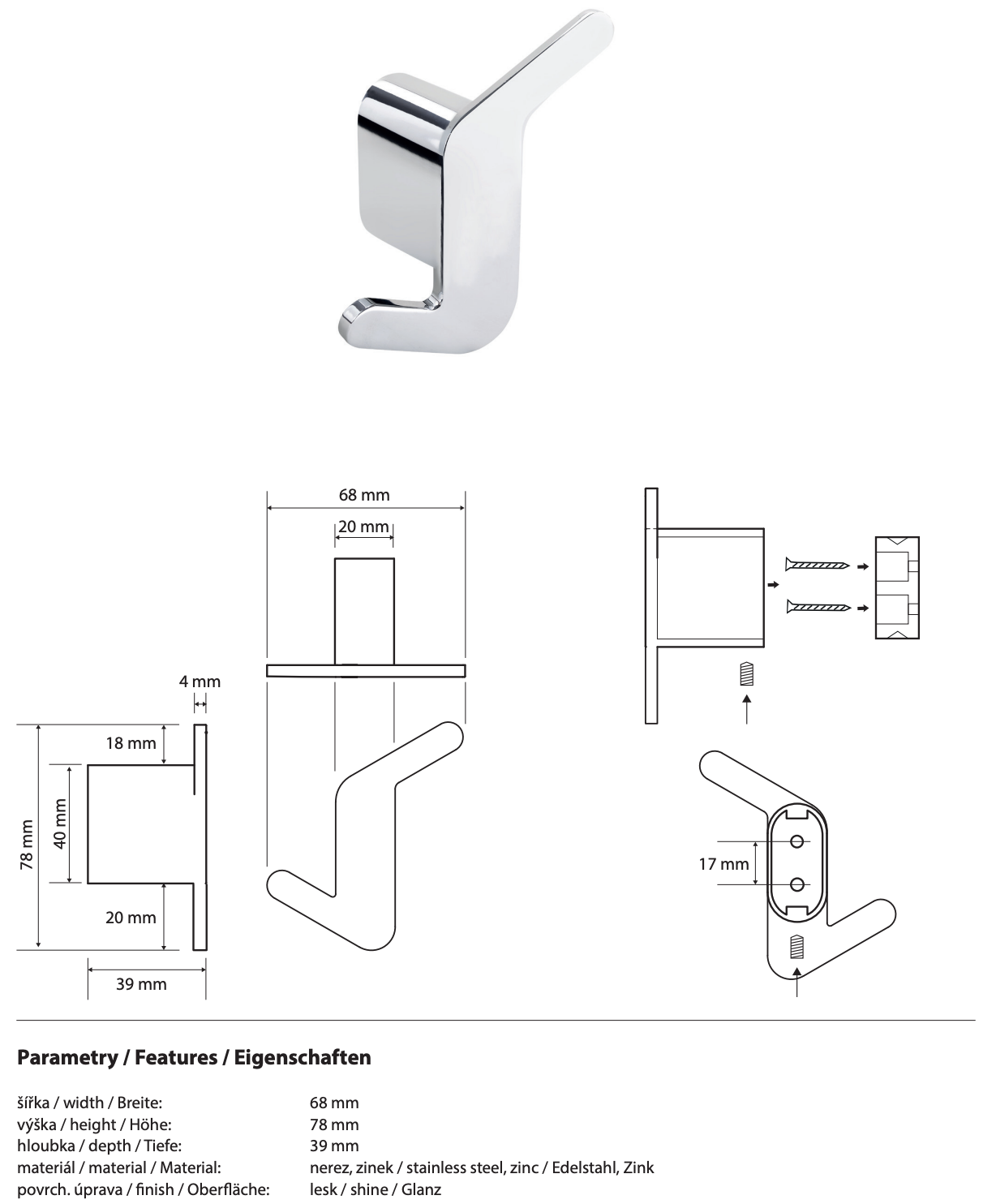 Asymmetric Robe Hook ORGANIC