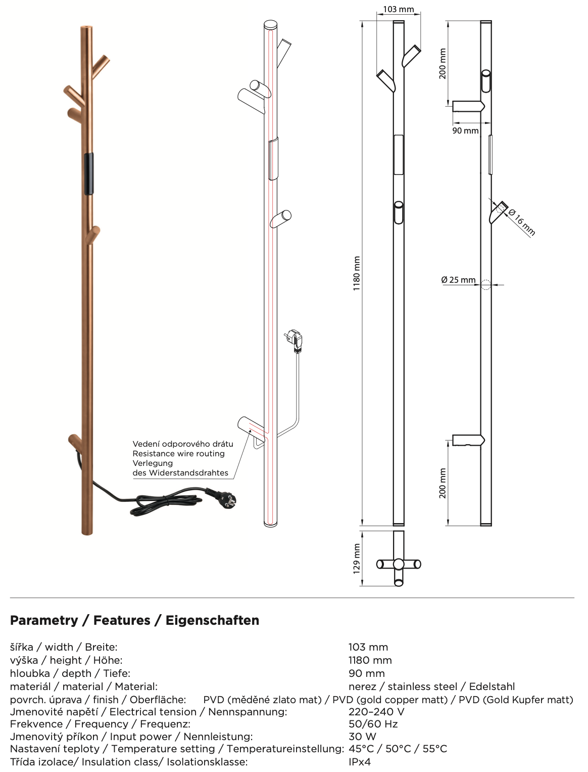 Sèche-serviettes chauffant, cuivre mat