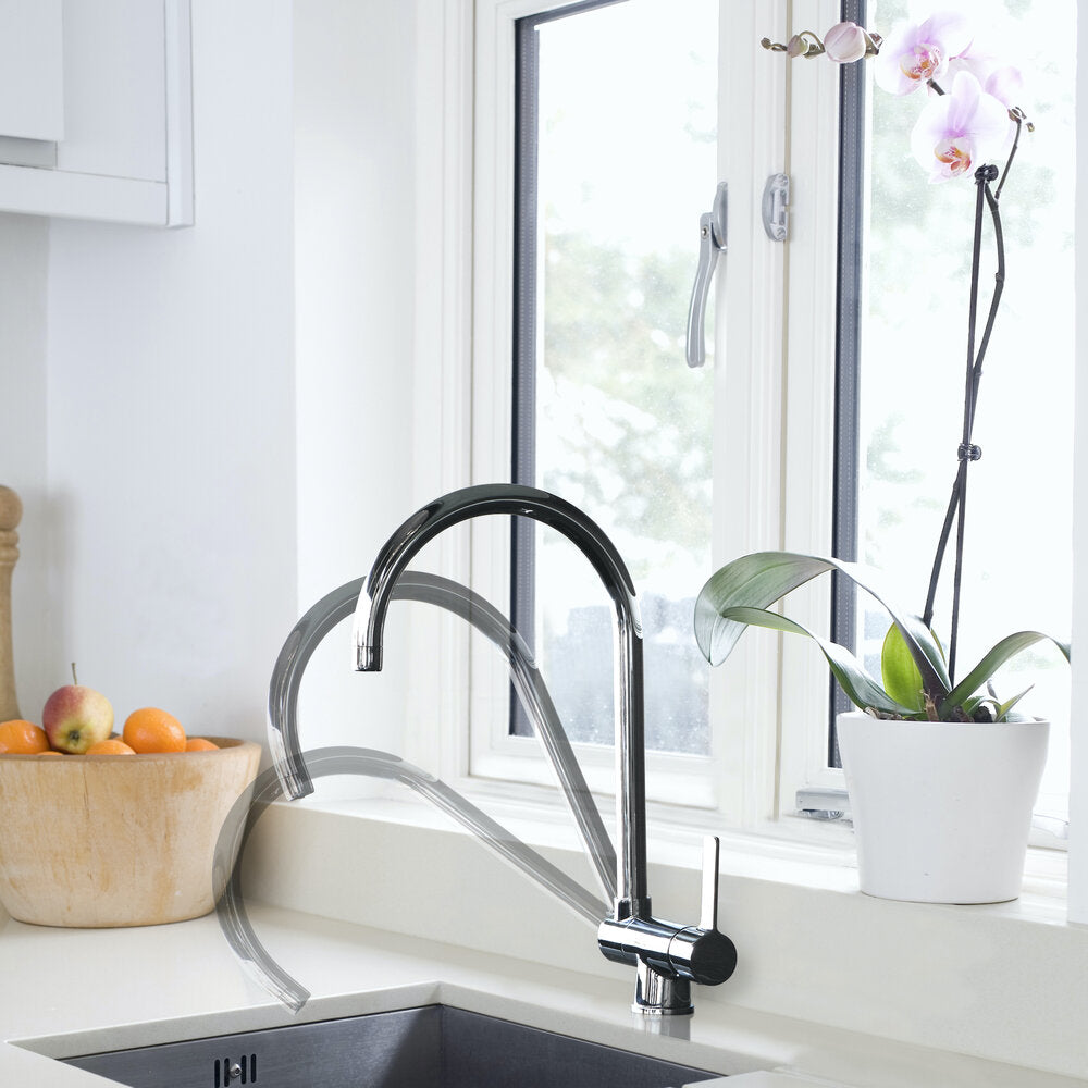 Single-lever sink mixer 225mm with shaped spout folding Round Cold Open