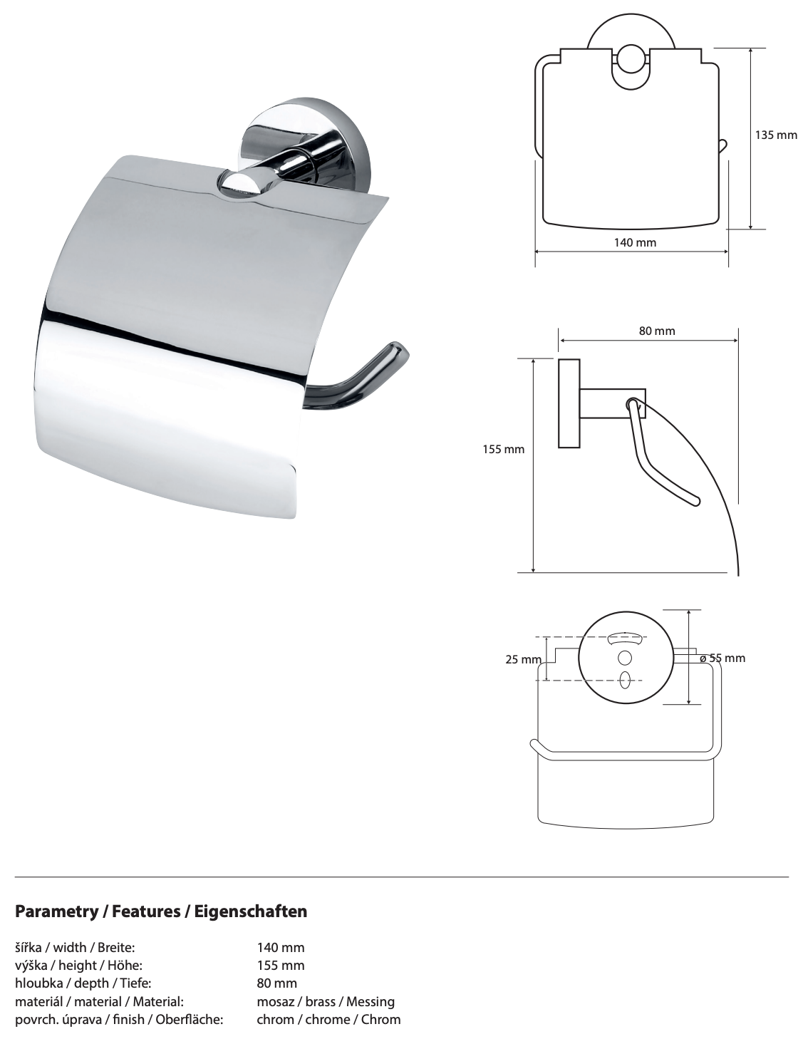 Toilet Paper Holder with Cover OMEGA