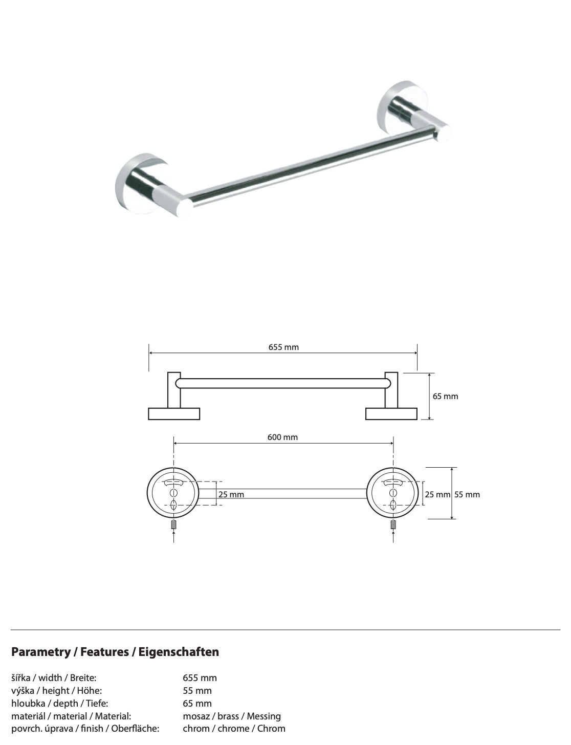 Porte-serviettes OMEGA, 600 mm