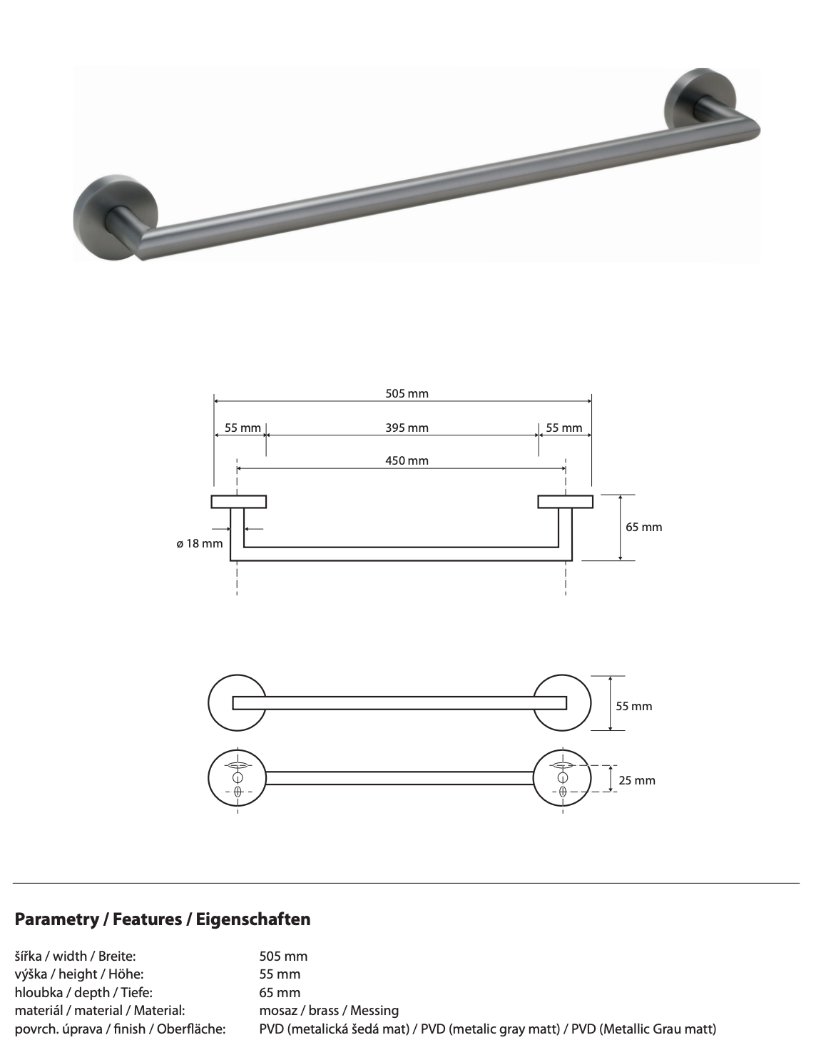 Towel Holder 450mm GRAPHIT