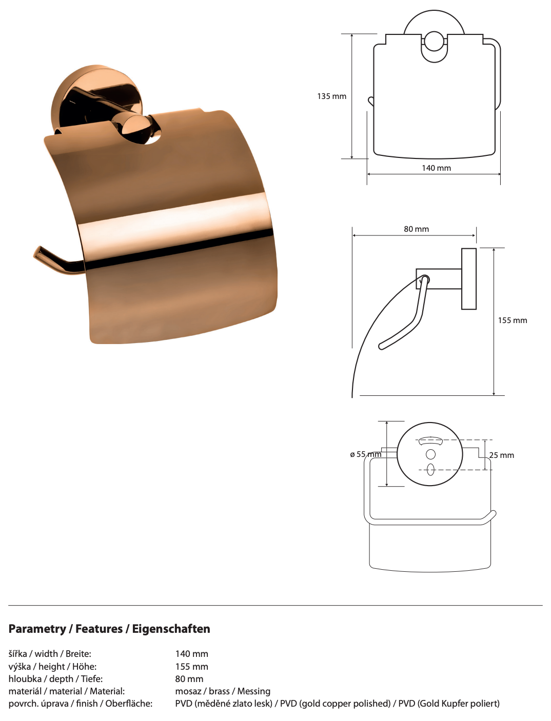 Porte-papier toilette avec couvercle CORAIL