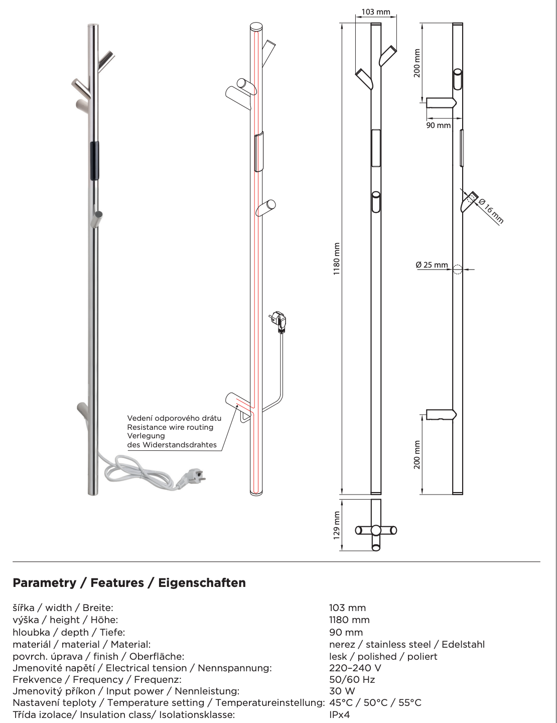 Sèche-serviettes chauffant en chrome poli