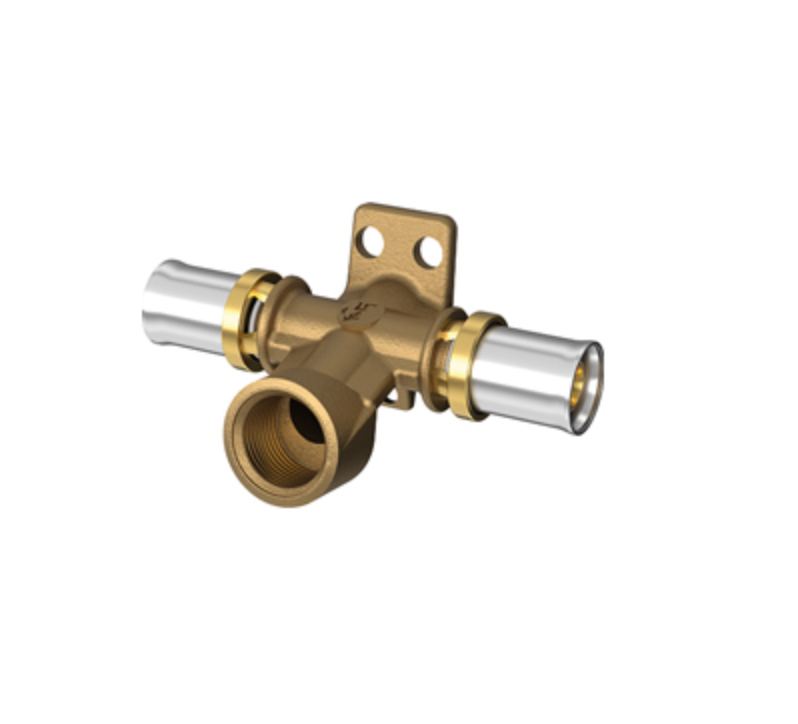 Offset Tee fitting, female thread, with wall support
