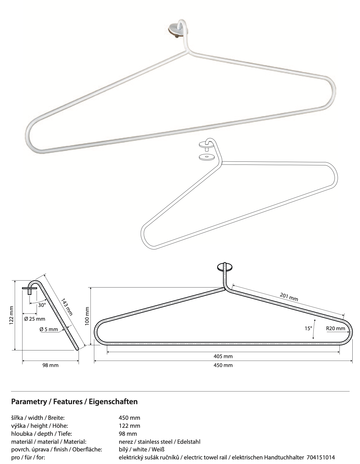 Support pour sèche-serviettes électrique, blanc