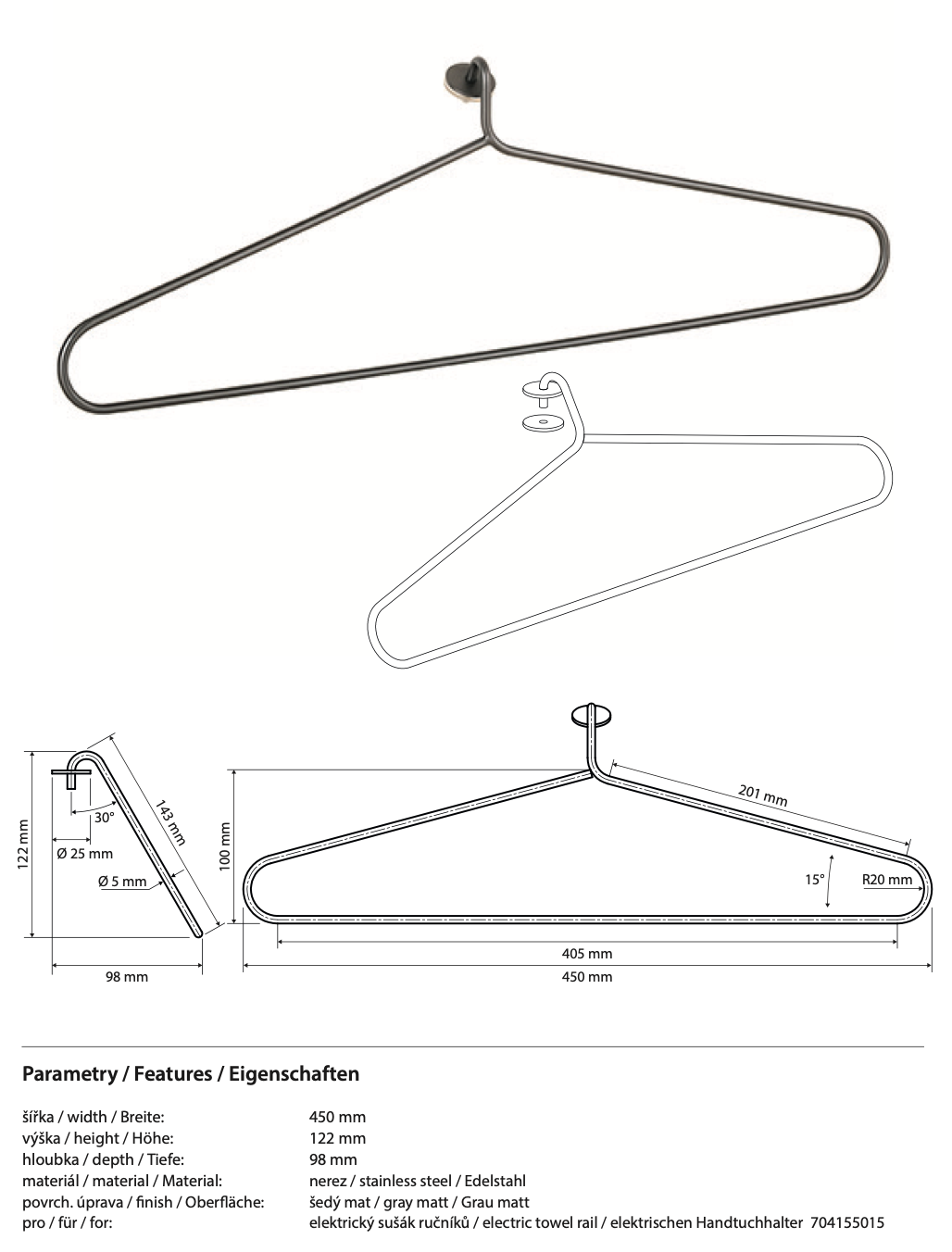 Support pour sèche-serviettes électrique, graphite