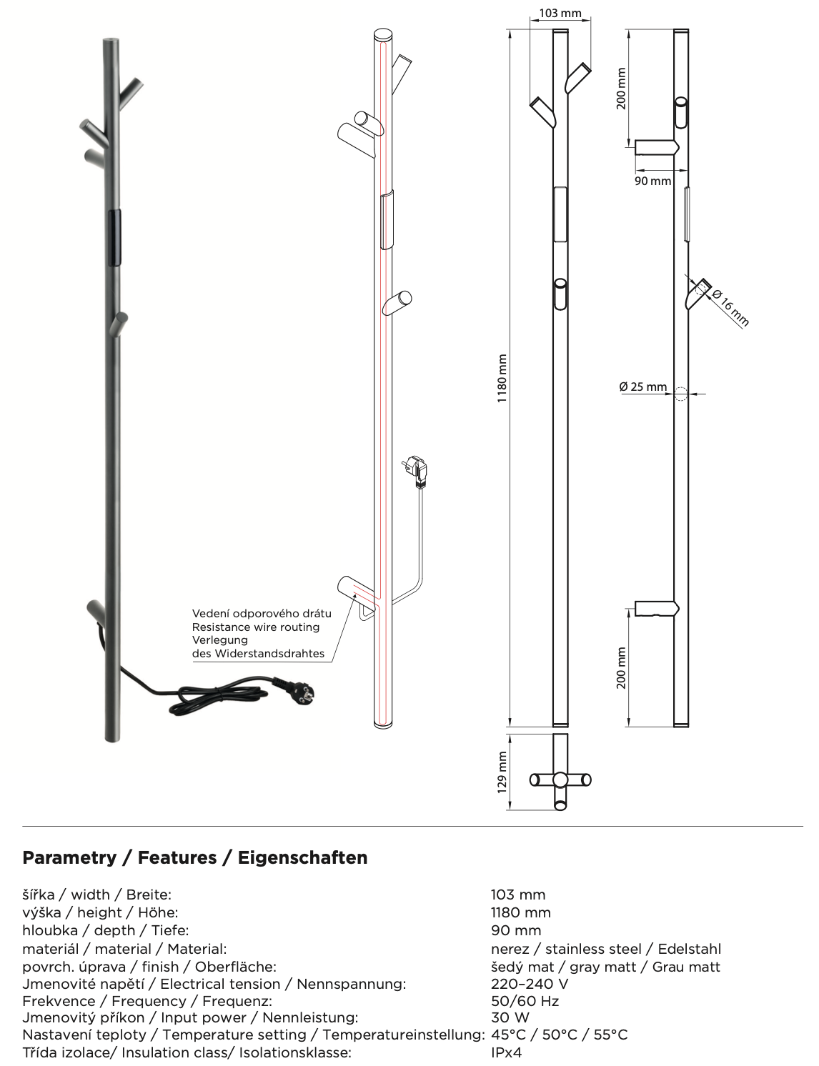 Sèche-serviettes chauffant, graphite